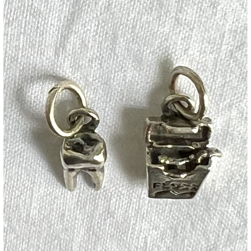 Pair of Sm. Sterling Silver 925 Tooth & Dental Floss Charms Hygenist Dentist .5" - Picture 2 of 4